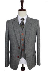 Herenpakken Jeltoin 2023 Winter Retro Gentleman Gray Classic Tweed Wedding For Men Tailor Made Wool Slim Fit Groom 3 -stukje