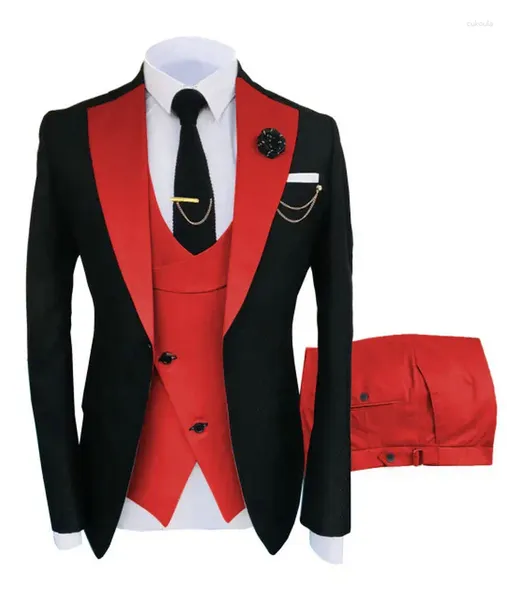 Trajes de hombre JELTOIN negro rojo para boda para hombre graduación novio esmoquin Blazer traje con solapa más grande Slim Fit Terno Masculino