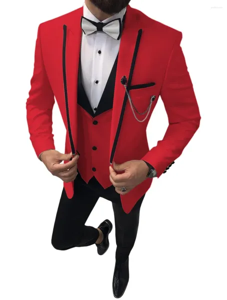 Trajes de hombre JELTOIN chaqueta roja de moda personalizada 3 piezas para hombre para boda novio traje ajustado Homme Mariage