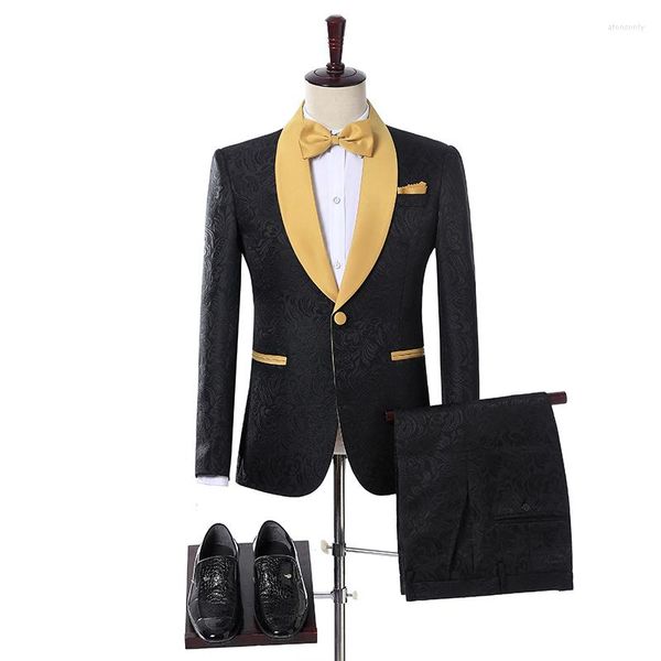 Trajes de hombre JELTOIN Real Po 2023 abrigo pantalón diseño último negro Floral 2 piezas Slim hombres traje conjunto padrino esmoquin boda para