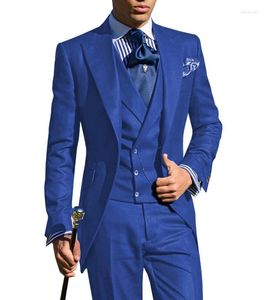 Costumes pour hommes JELTOIN bleu Royal matin dîner hommes 3 pièces mariage formel Tailcoat costume ensemble marié Tuxedos pour hommes