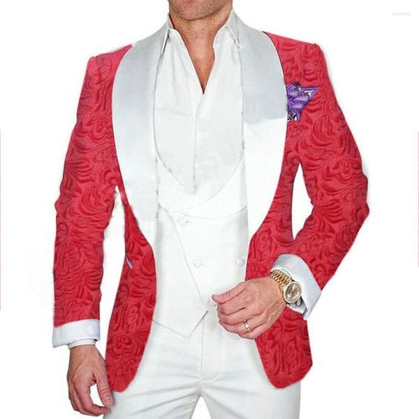 Trajes de hombre JELTOIN a medida rojo púrpura negro azul chaqueta chaleco blanco pantalones Floral padrino boda traje 3 piezas conjunto hombres