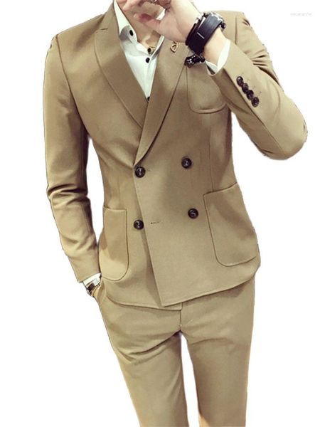 Trajes para hombres Blazer Blazer Blazers Blazers con pantalones Ternos Masculinos Slim Fit Traje de graduación de Doble Breated Style British