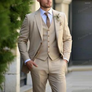 Herenpakken kaki mannen passen zakelijk prom party bruidegom bruidsman bruiloft formele gelegenheid tuxedos 3 -delige set jas vest -broek