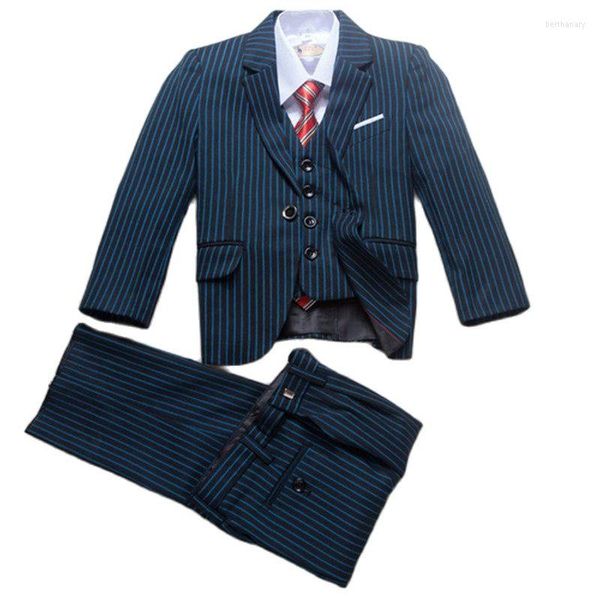 Costumes pour hommes Kid Blue Stripe / Red Stripe Enfant Blazer Pantalon Custom Made Party Wear pour le mariage Dernière conception 3pcs Veste Pantalon Gilet