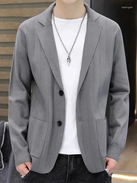 Trajes de hombre Chaqueta de traje de punto Primavera Verano Suelto Casual Gris Blazers Hombre Manga larga Negocios Abrigo negro