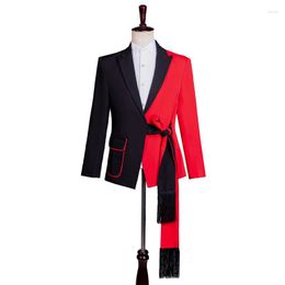 Costumes pour hommes coréens k-hommes noir et rouge couleur-bloqué blazer veste costume discothèque bar fête tenues de performance pour l'événement