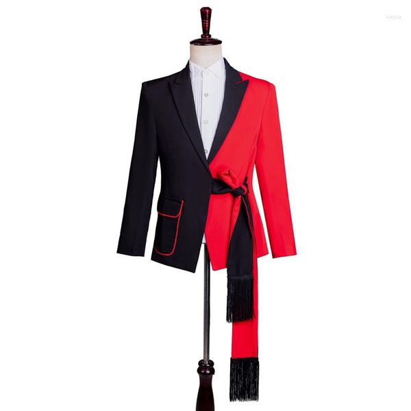 Costumes pour hommes coréens k-hommes noir et rouge couleur-bloqué blazer veste costume discothèque bar fête tenues de performance pour l'événement