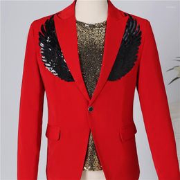 Herenpakken Koreaanse herenvleugel lovertjes Black Red White Suit Wedding Stage Host Performance Studio Plus Size Blazer Coat