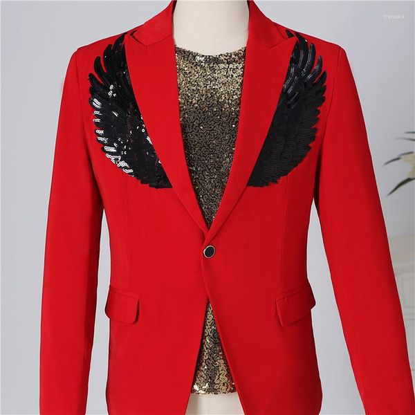 Costumes pour hommes coréen hommes aile paillettes noir rouge blanc costume scène de mariage hôte Performance Studio grande taille Blazer manteau