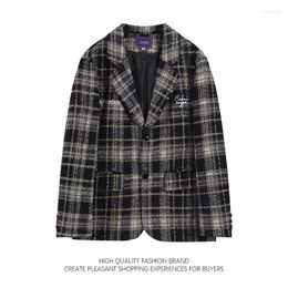 Costumes pour hommes coréen rétro blazer manteau broderie design bureau dame style élégant costume veste lâche rayures décontractées plaid haut pour hommes femmes