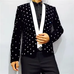 Costumes pour hommes Coréen Slim Fit Blazers Hommes Costume Vestes Manteau Casual Col Montant Contraste Couleur Cardigan Diamant Intégration Performance Noir