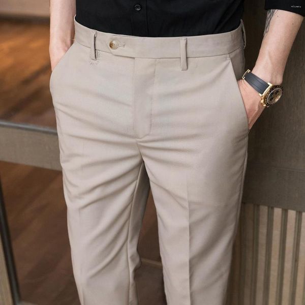 Trajes de hombre estilo coreano pantalones de traje hasta el tobillo moda verano Slim Fit negocios Casual sólido negro caqui pantalones de lujo hombre