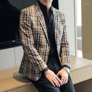 Suisses masculines Version coréenne Blazer Casual Plaid Wedding officiant British Style Business Fashion Tous Match Gentleman Suit 5xl-M