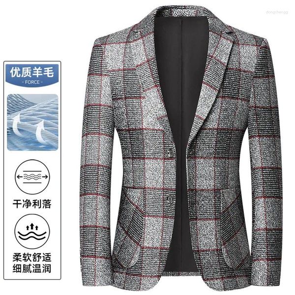 Trajes de hombre versión coreana Blazer Casual a cuadros boda oficiando estilo británico moda de negocios traje de caballero de lana que combina con todo