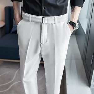 Costumes pour hommes Version coréenne de ceinture décoration pantalons décontractés 2023 mode Slim Fit costume Street Wear fête sociale