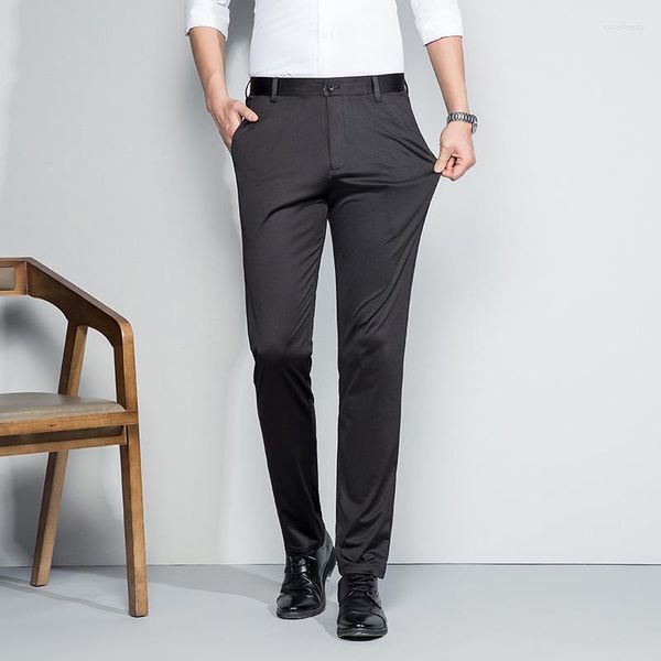 Trajes de hombre Lansboter negro primavera y verano pantalones casuales pantalones coreanos elásticos de punto fino de tubo recto cintura media