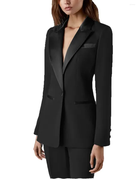 Trajes para hombres Lansboter Traje negro para mujer Trajes de 2 piezas para boda Esmoquin Fiesta Trabajo de oficina Slim Fit Business Lady Blazer con pantalones