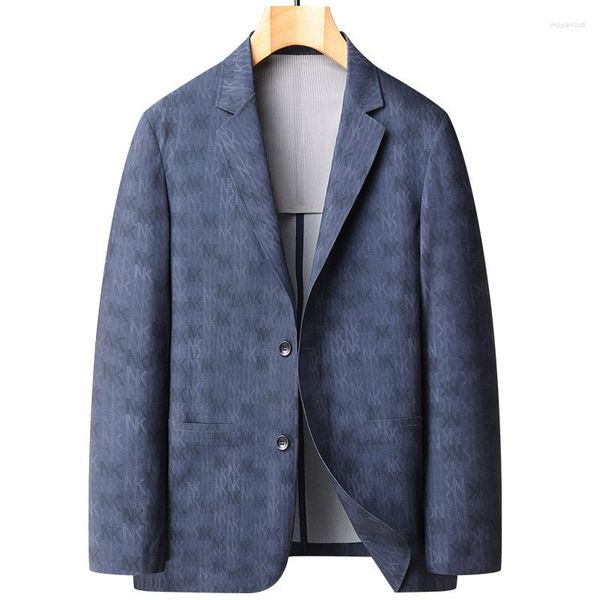 Trajes de hombre Lansboter azul sin marcas chaqueta de traje estampada en relieve tendencia de primavera protector solar pequeño ocio elástico sin planchar