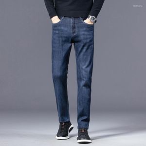 Costumes pour hommes Lansboter bleu printemps et automne jean pantalon ample affaires droite longue extensible décontracté