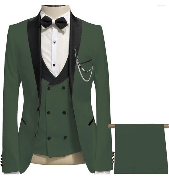 Trajes de hombre Lansboter Green Men Suit 3 piezas con solapa negra Slim Fitting Business Formal Wedding Professional Casual Jacket Chaleco y pantalones