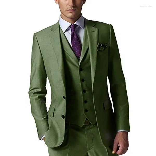 Costumes pour hommes Lansboter Green Men Costume 3 pcs Business Casual Version Slim Fit pour tenue professionnelle Robe de mariée Veste Gilet avec pantalon