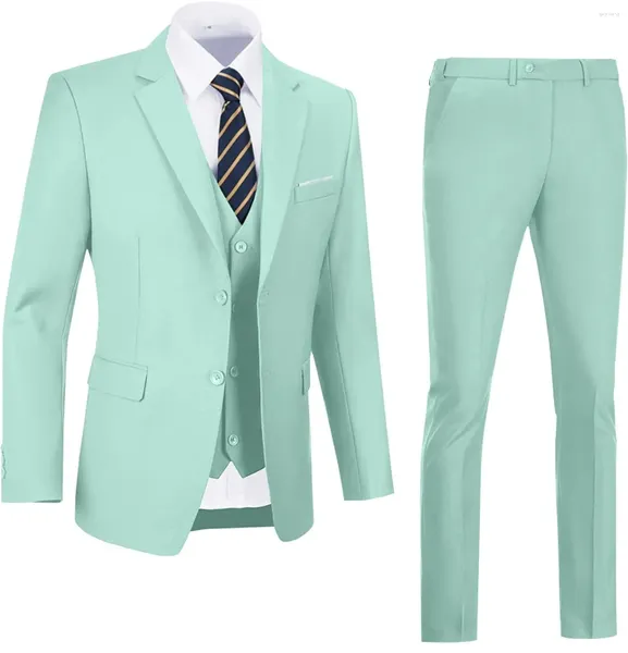 Trajes de hombre Lansboter traje verde claro 3 piezas Slim Fit dos botones vestido de boda de negocios conjunto de esmoquin chaqueta chaleco con pantalones