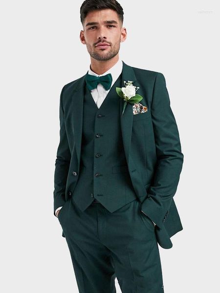 Trajes de hombre Último traje de hombre verde oscuro Esmoquin Padrino de boda Hombre 3 piezas Fiesta de boda (Blazer Pantalones Chaleco) Traje Homme