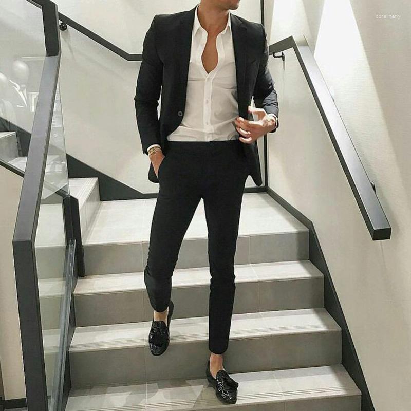 Męskie garnitury Najnowsze czarny biznesmerzy Blazers Gentle Groom Tuxedos Costume Homme Terno Masculino Slim Fit Men Wedding 2cece Plot spodni