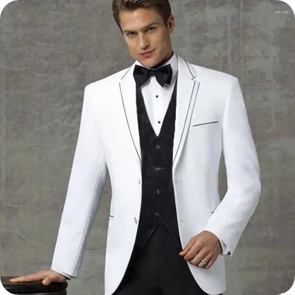 Trajes de hombre último abrigo pantalón diseño blanco para boda Slim Fit Formal Prom hombre Blazer novio esmoquin Terno Masculino 3 piezas