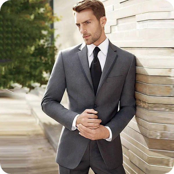 Costumes pour hommes Dernières conceptions de pantalon de manteau gris foncé hommes d'affaires mariage marié porter des smokings 2 pièces veste pantalon marié homme bal