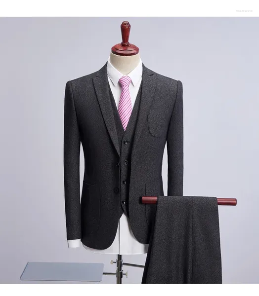 Trajes para hombres Últimos diseños de pantalones de abrigo GRIS Marrón Tweed Hombres formales Boda Novio Blazer Estilo de fiesta Trajes de escenario Traje Chaqueta Chaleco