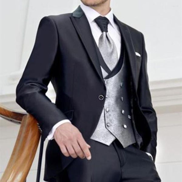 Costumes pour hommes Dernières conceptions de pantalon de manteau Style italien Tuxedos de marié noir 3 pièces Slim Fit dîner de bal de mariage pour hommes Groomsman