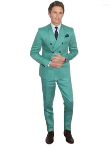 Costumes pour hommes Dernier Pantalon Coat Design Mint Green Double Breasted Men Slim Fit 2 pièces Tuxedo Forme Custom Groom Prom Blazer Pantmand