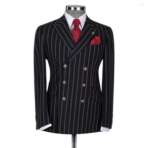 Herenpakken Nieuwste ontwerp Zwart gestreepte 6 knoppen Mannen Dubbele borsten Slim Fit Jacket Blazer Pants Business Formal Costume Homme Sets