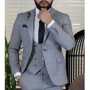 Herenpakken Nieuwste ontwerp Gray Men Pak 3 -delige slanke fit prom bruiloft voor formele bruidegom Tuxedo Business Wear (jasvestbroeken)