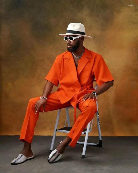Costumes pour hommes Dernière conception Orange Groom Mens Tuxedos Formal Prom Party Slim Fit Business Wedding Blazer à manches courtes (Veste Pantalon)