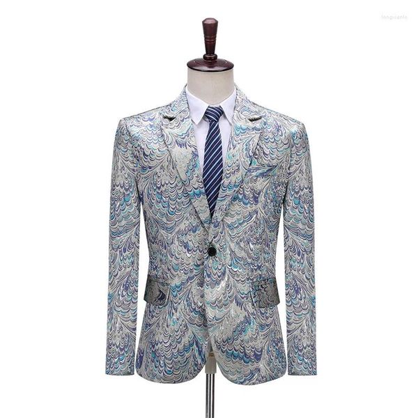 Trajes para hombres Último diseño Pavo real Jacquard Hombres Traje Chaqueta 1 Botón Vestido de solapa con muesca Blazers Boda Fiesta Cena Escenario Hombre Abrigo Pieza