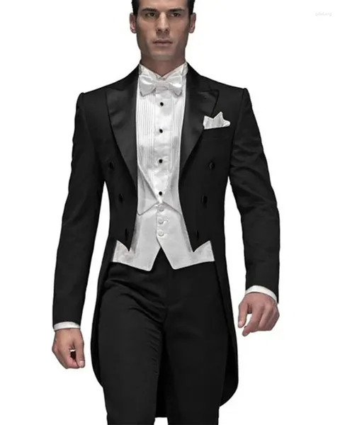 Costumes pour hommes dernières conceptions manteau noir pantalon hommes ensembles coupe ajustée 3 pièces tenue smoking marié hommes Costume bal Blazer gilet blanc