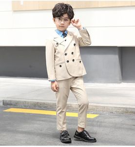 Trajes de hombre Lo último en doble botonadura Beige Niños Conjunto de 2 piezas Niños Prom Traje de boda Blazer Niños Cena negra Chaqueta de esmoquin con pantalones