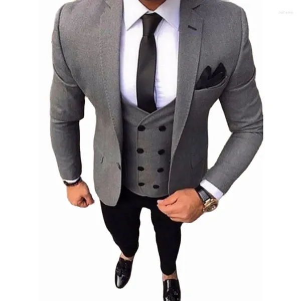 Costumes pour hommes Derniers hommes costume 3 pièces Slim Fit formel mariage bal gris smoking sur mesure garçons d'honneur robe costume masculin (Blazer pantalon gilet