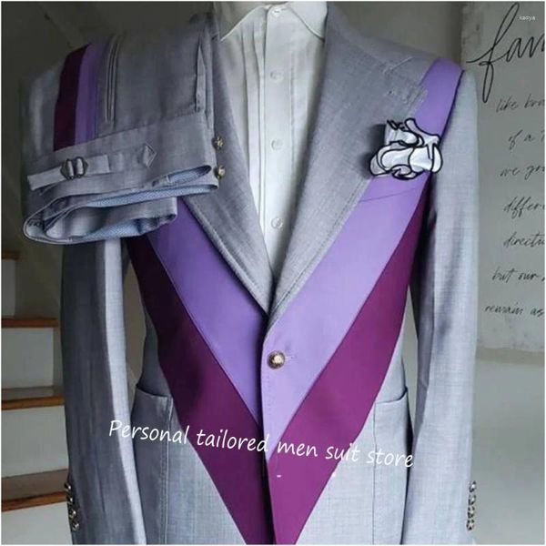 Trajes para hombres más recientes hombres con 3 colores Patchwork Patchwork Blazer Blazer Traje de lujo 2 PC Vestido de fiesta de boda para el hombre para el hombre