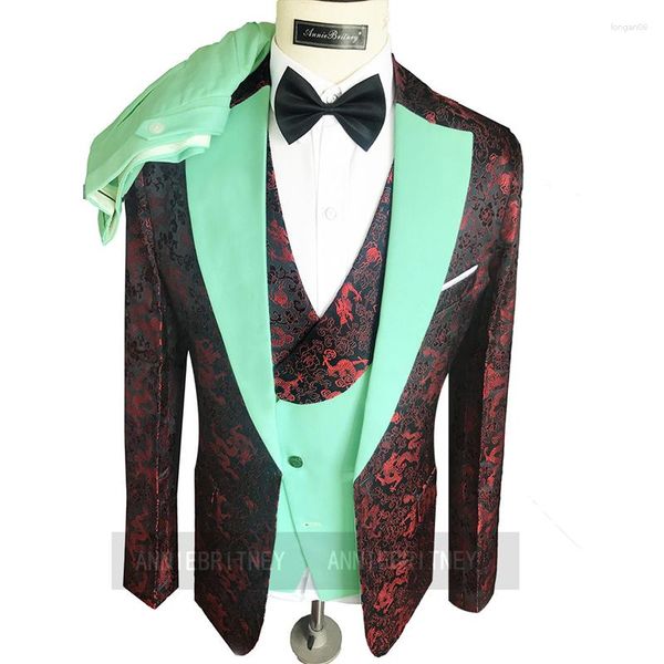 Trajes de hombre última impresión hombres novio desgaste esmoquin 3 piezas boda cena fiesta hombre traje Formal masculino (chaqueta pantalones chaleco)