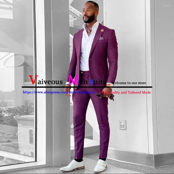 Costumes pour hommes Dernier Costume Violet Homme Hommes D'affaires Smokings De Mariage Pour Le Marié Slim Fit Blazer 2 Pièces Veste Pantalon Fumer Masculino