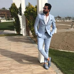 Costumes pour hommes Dernier Sky Blue Men Prom Slim Fit Fit Notched Abel Bridegroom Beach Wedding Tuxedos Blazer Forme Blazer 2 pièces (pantalon de veste)