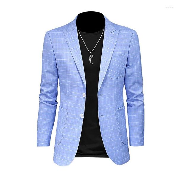 Suits para hombres Lattice Blazer Mens Slim Fit Blue Masculino Negocio Casual Spring Spring Autumn Blazers S-5XL