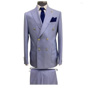 Herenpakken Lavendel Heren Double Breasted Bruiloft Formele Smoking Kostuum Homme Bruidegom Prom Slim Fit Avondblazer Voor Man 2 Stuks