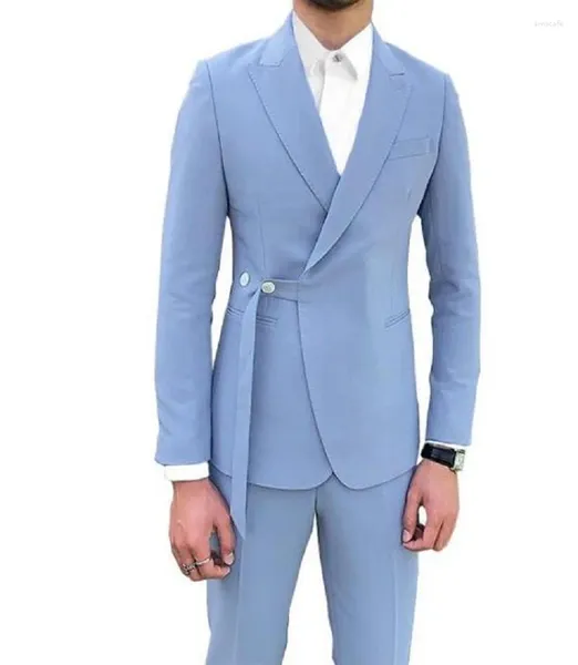 Trajes de hombre azul claro 2 piezas (pantalones de chaqueta) traje de boda para hombres guapos para el último abrigo pantalón de negocios para hombre delgado