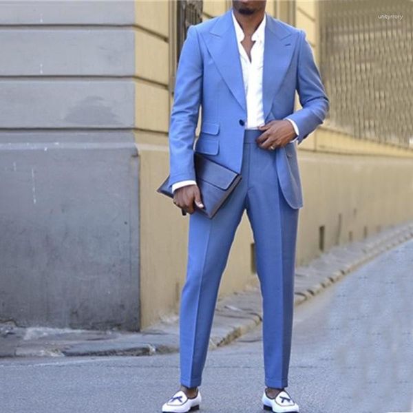 Trajes para hombres azules claros de la solapa de su punto máximo una chaqueta blazer de chaqueta de blazero