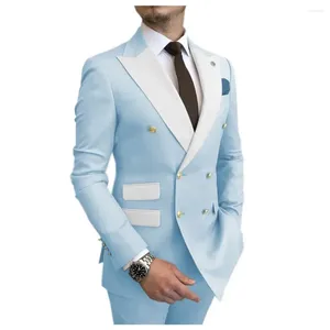 Trajes para hombres Azul claro para hombre Solapa blanca Esmoquin de boda Vestidos de fiesta Ropa de novio de negocios hecha a medida 2 piezas Conjuntos de chaqueta Pantalones de chaqueta